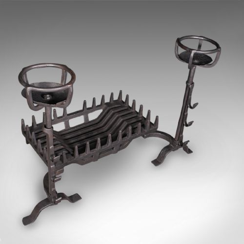 ANTIQUE FIREPLACE SET ENGLISH CAST IRON FIRE BASKET MULLING ANDIRON GEORGIAN - ADDITIONAL PHOTO 5