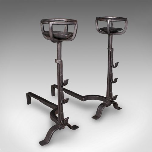 ANTIQUE FIREPLACE SET ENGLISH CAST IRON FIRE BASKET MULLING ANDIRON GEORGIAN - ADDITIONAL PHOTO 6