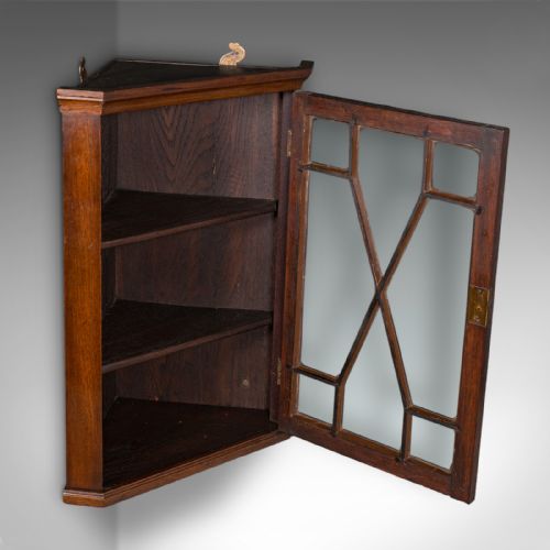 SMALL ANTIQUE CORNER CABINET ENGLISH GLAZED DISPLAY CUPBOARD EDWARDIAN 1910 - ADDITIONAL PHOTO 1