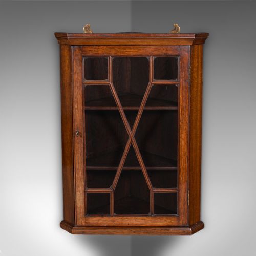 SMALL ANTIQUE CORNER CABINET ENGLISH GLAZED DISPLAY CUPBOARD EDWARDIAN 1910 - ADDITIONAL PHOTO 2