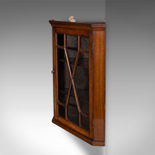 SMALL ANTIQUE CORNER CABINET ENGLISH GLAZED DISPLAY CUPBOARD EDWARDIAN 1910 - ADDITIONAL PHOTO 4