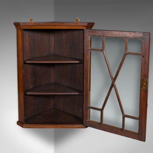 SMALL ANTIQUE CORNER CABINET ENGLISH GLAZED DISPLAY CUPBOARD EDWARDIAN 1910 - ADDITIONAL PHOTO 5