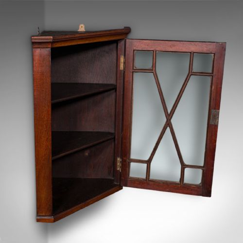 SMALL ANTIQUE GLAZED CORNER CUPBOARD ENGLISH WALL DISPLAY CABINET EDWARDIAN - ADDITIONAL PHOTO 1