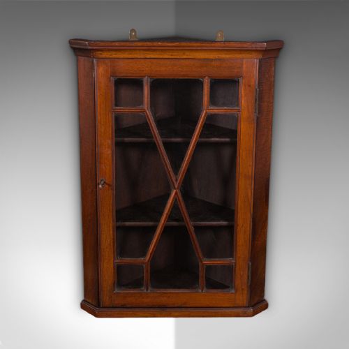 SMALL ANTIQUE GLAZED CORNER CUPBOARD ENGLISH WALL DISPLAY CABINET EDWARDIAN - ADDITIONAL PHOTO 2