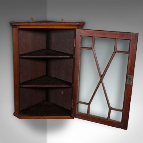 SMALL ANTIQUE GLAZED CORNER CUPBOARD ENGLISH WALL DISPLAY CABINET EDWARDIAN - ADDITIONAL PHOTO 3