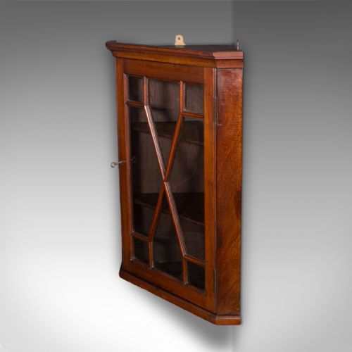 SMALL ANTIQUE GLAZED CORNER CUPBOARD ENGLISH WALL DISPLAY CABINET EDWARDIAN - ADDITIONAL PHOTO 5