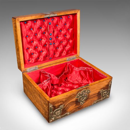 ANTIQUE GOTHIC REVIVAL SEWING CASE SCOTTISH WALNUT BRASS WORKBOX VICTORIAN - ADDITIONAL PHOTO 1