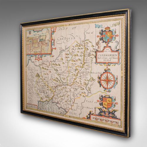 fig 3. Antique Carmarthenshire County Map, Framed Wales Cartography, John Speed, C.1662