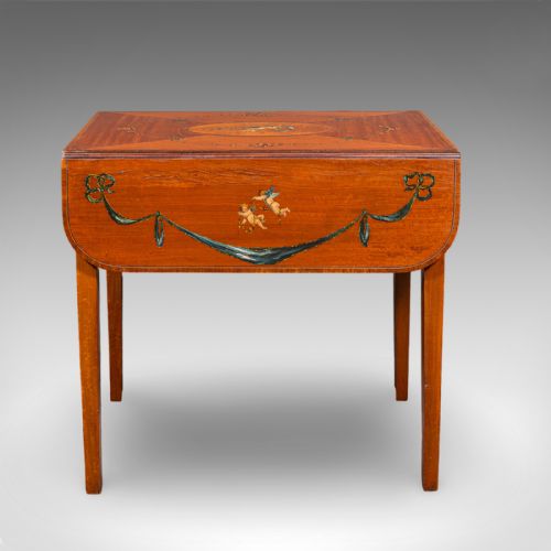 ANTIQUE PEMBROKE TABLE ENGLISH SATINWOOD DROP LEAF OCCASIONAL TEA REGENCY - ADDITIONAL PHOTO 3