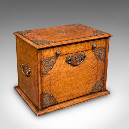 ANTIQUE STATIONERY BOX ENGLISH GOLDEN OAK FALL FRONT DESK TIDY EDWARDIAN - ADDITIONAL PHOTO 2