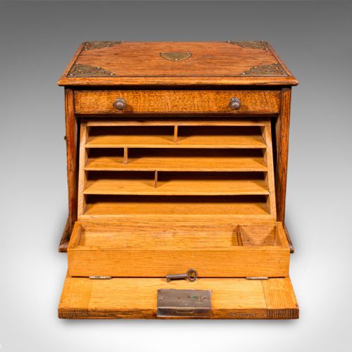 ANTIQUE STATIONERY BOX ENGLISH GOLDEN OAK FALL FRONT DESK TIDY EDWARDIAN - ADDITIONAL PHOTO 3
