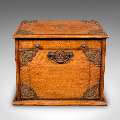 ANTIQUE STATIONERY BOX ENGLISH GOLDEN OAK FALL FRONT DESK TIDY EDWARDIAN - ADDITIONAL PHOTO 4