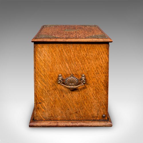 ANTIQUE STATIONERY BOX ENGLISH GOLDEN OAK FALL FRONT DESK TIDY EDWARDIAN - ADDITIONAL PHOTO 5
