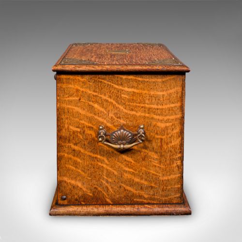 ANTIQUE STATIONERY BOX ENGLISH GOLDEN OAK FALL FRONT DESK TIDY EDWARDIAN - ADDITIONAL PHOTO 7