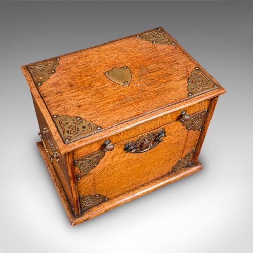 ANTIQUE STATIONERY BOX ENGLISH GOLDEN OAK FALL FRONT DESK TIDY EDWARDIAN - ADDITIONAL PHOTO 8