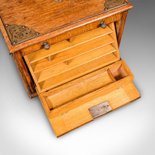 ANTIQUE STATIONERY BOX ENGLISH GOLDEN OAK FALL FRONT DESK TIDY EDWARDIAN - ADDITIONAL PHOTO 9