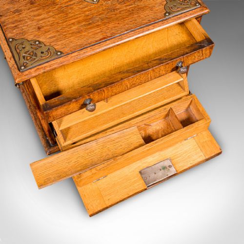 ANTIQUE STATIONERY BOX ENGLISH GOLDEN OAK FALL FRONT DESK TIDY EDWARDIAN - ADDITIONAL PHOTO 10