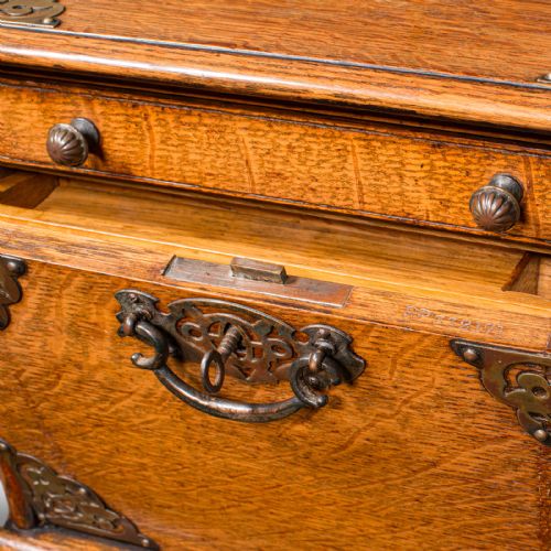 ANTIQUE STATIONERY BOX ENGLISH GOLDEN OAK FALL FRONT DESK TIDY EDWARDIAN - ADDITIONAL PHOTO 11