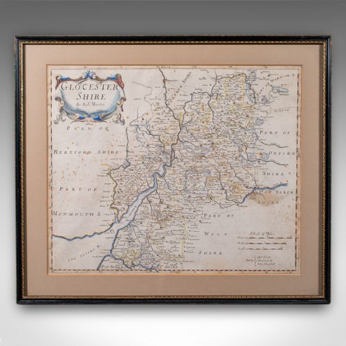 ANTIQUE FRAMED GLOUCESTERSHIRE MAP ENGLISH ATLAS ENGRAVING CARTOGRAPHY C1700 - ADDITIONAL PHOTO 1