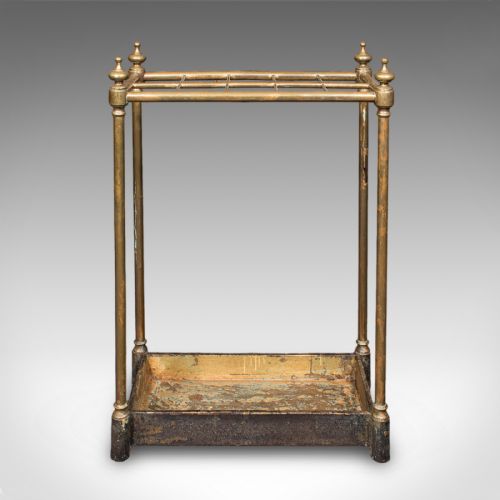 fig 1. Antique 10 Division Stick Stand, English, Brass Hallway Umbrella Rack, Edwardian