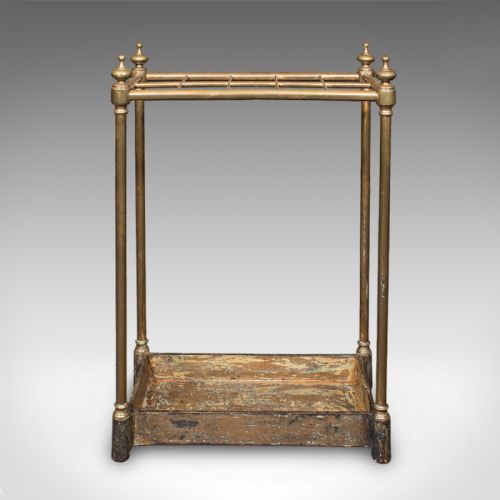 fig 2. Antique 10 Division Stick Stand, English, Brass Hallway Umbrella Rack, Edwardian