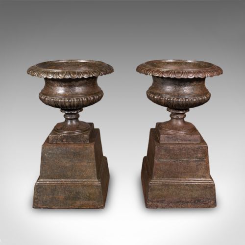 PAIR OF ANTIQUE GARDEN PLANTERS ENGLISH OUTDOOR DISPLAY URN VICTORIAN C1850 - ADDITIONAL PHOTO 4