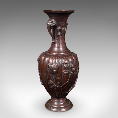 PAIR OF ANTIQUE STEM VASES JAPANESE BRONZE MEIJI ERA BALUSTER URN VICTORIAN - ADDITIONAL PHOTO 2