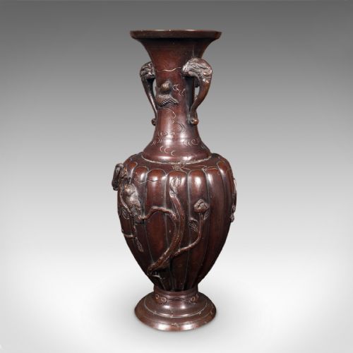 PAIR OF ANTIQUE STEM VASES JAPANESE BRONZE MEIJI ERA BALUSTER URN VICTORIAN - ADDITIONAL PHOTO 3