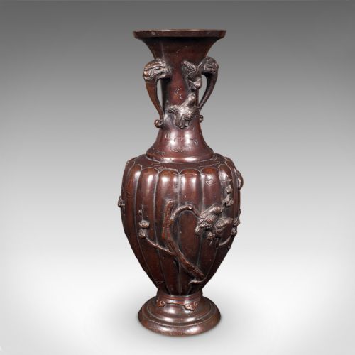 PAIR OF ANTIQUE STEM VASES JAPANESE BRONZE MEIJI ERA BALUSTER URN VICTORIAN - ADDITIONAL PHOTO 4