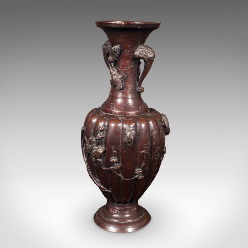 PAIR OF ANTIQUE STEM VASES JAPANESE BRONZE MEIJI ERA BALUSTER URN VICTORIAN - ADDITIONAL PHOTO 6