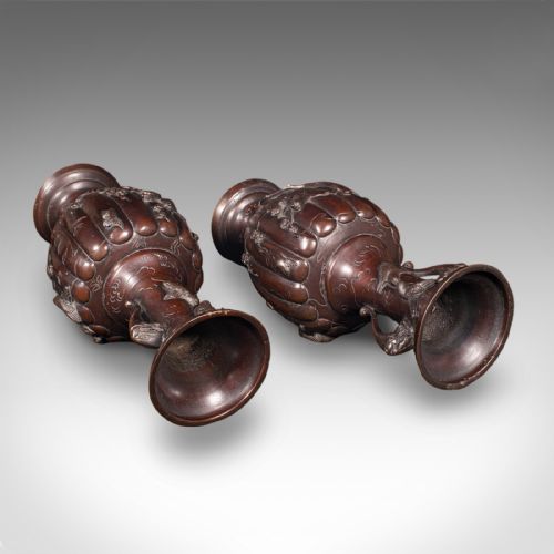 PAIR OF ANTIQUE STEM VASES JAPANESE BRONZE MEIJI ERA BALUSTER URN VICTORIAN - ADDITIONAL PHOTO 7