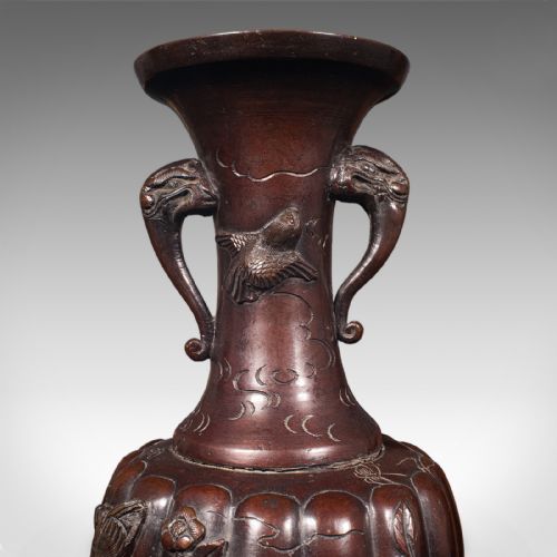 PAIR OF ANTIQUE STEM VASES JAPANESE BRONZE MEIJI ERA BALUSTER URN VICTORIAN - ADDITIONAL PHOTO 9