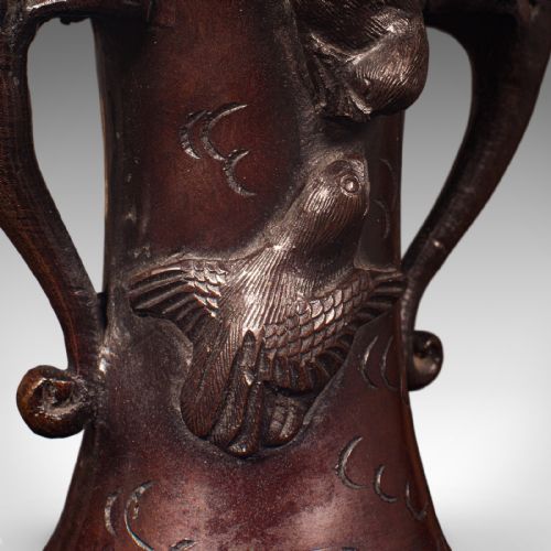 PAIR OF ANTIQUE STEM VASES JAPANESE BRONZE MEIJI ERA BALUSTER URN VICTORIAN - ADDITIONAL PHOTO 10