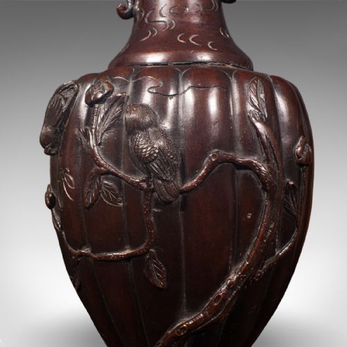 PAIR OF ANTIQUE STEM VASES JAPANESE BRONZE MEIJI ERA BALUSTER URN VICTORIAN - ADDITIONAL PHOTO 11