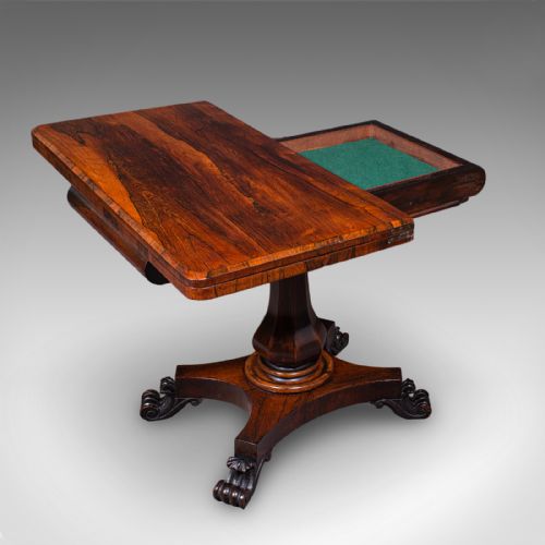 ANTIQUE FOLDOVER CARD TABLE ENGLISH GAMES CONSOLE BRIDGE EARLY VICTORIAN - ADDITIONAL PHOTO 1