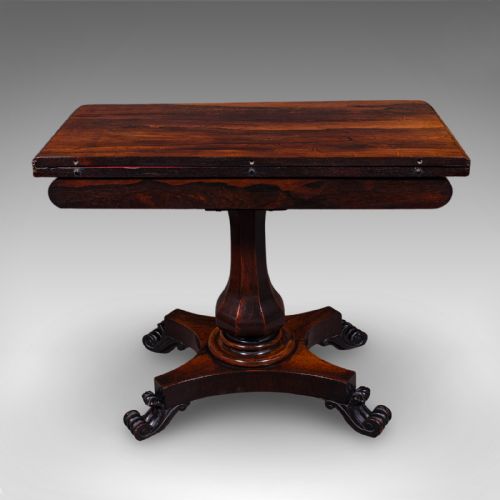 ANTIQUE FOLDOVER CARD TABLE ENGLISH GAMES CONSOLE BRIDGE EARLY VICTORIAN - ADDITIONAL PHOTO 5