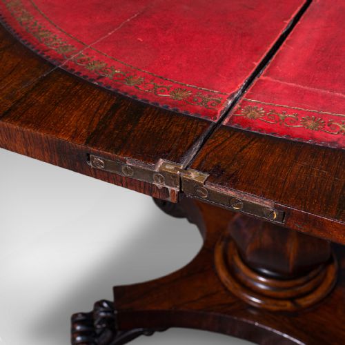 ANTIQUE FOLDOVER CARD TABLE ENGLISH GAMES CONSOLE BRIDGE EARLY VICTORIAN - ADDITIONAL PHOTO 8