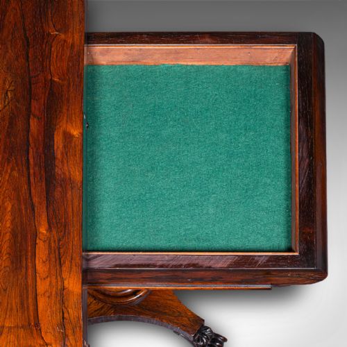 ANTIQUE FOLDOVER CARD TABLE ENGLISH GAMES CONSOLE BRIDGE EARLY VICTORIAN - ADDITIONAL PHOTO 9
