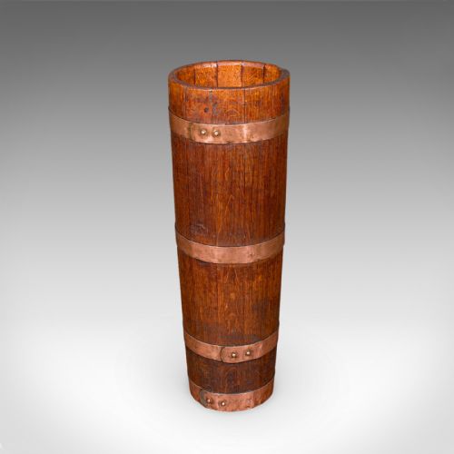 ANTIQUE COOPERED STICK LOOP ENGLISH VICTORIAN OAK COUNTRY HOUSE UMBRELLA STAND