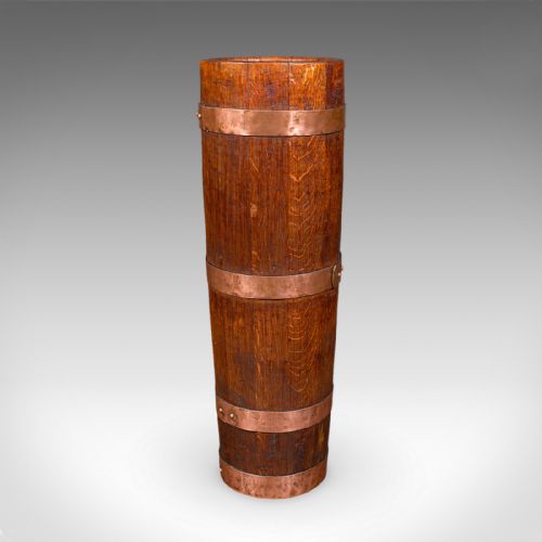 ANTIQUE COOPERED STICK LOOP ENGLISH VICTORIAN OAK COUNTRY HOUSE UMBRELLA STAND - ADDITIONAL PHOTO 1