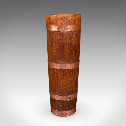 ANTIQUE COOPERED STICK LOOP ENGLISH VICTORIAN OAK COUNTRY HOUSE UMBRELLA STAND - ADDITIONAL PHOTO 2