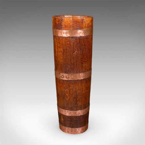 ANTIQUE COOPERED STICK LOOP ENGLISH VICTORIAN OAK COUNTRY HOUSE UMBRELLA STAND - ADDITIONAL PHOTO 3