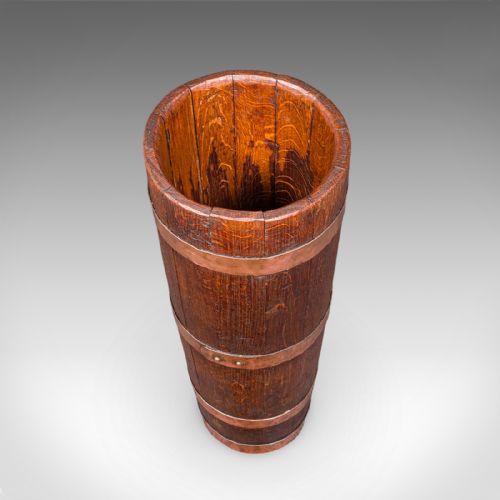 ANTIQUE COOPERED STICK LOOP ENGLISH VICTORIAN OAK COUNTRY HOUSE UMBRELLA STAND - ADDITIONAL PHOTO 6