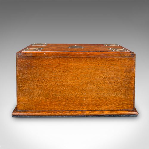 ANTIQUE SMOKER'S BOX ENGLISH OAK BRASS CIGAR CASE CLUB LOUNGE EDWARDIAN - ADDITIONAL PHOTO 3