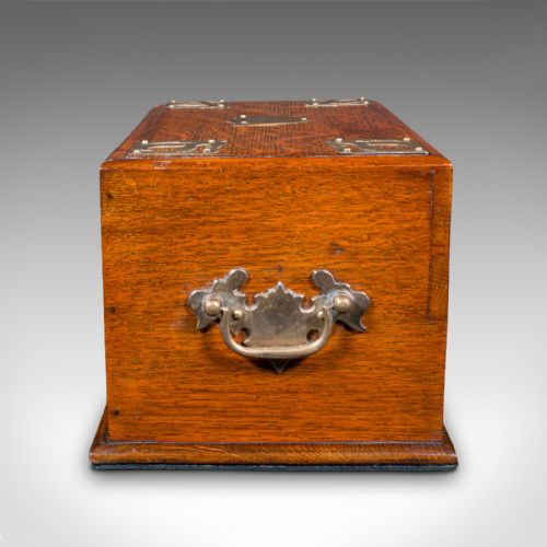 ANTIQUE SMOKER'S BOX ENGLISH OAK BRASS CIGAR CASE CLUB LOUNGE EDWARDIAN - ADDITIONAL PHOTO 4