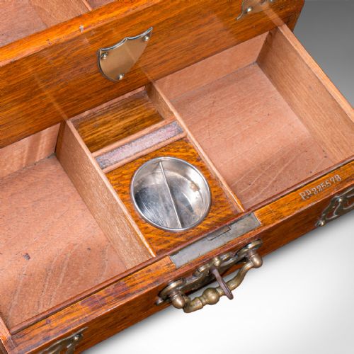 ANTIQUE SMOKER'S BOX ENGLISH OAK BRASS CIGAR CASE CLUB LOUNGE EDWARDIAN - ADDITIONAL PHOTO 9