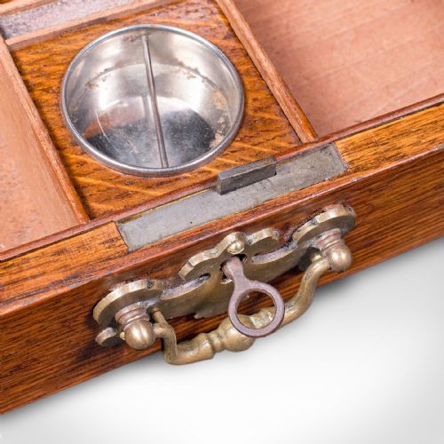 ANTIQUE SMOKER'S BOX ENGLISH OAK BRASS CIGAR CASE CLUB LOUNGE EDWARDIAN - ADDITIONAL PHOTO 10