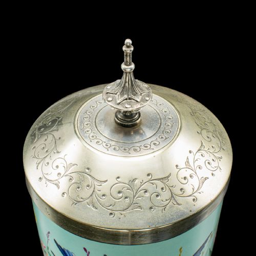 ANTIQUE BISCUIT BARREL ENGLISH CERAMIC SILVER PLATE KITCHEN JAR VICTORIAN - ADDITIONAL PHOTO 6