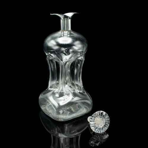 ANTIQUE SPIRIT DECANTER ENGLISH GLASS SILVER PORT BRANDY BOTTLE EDWARDIAN - ADDITIONAL PHOTO 1
