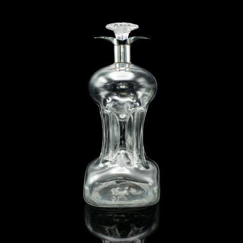ANTIQUE SPIRIT DECANTER ENGLISH GLASS SILVER PORT BRANDY BOTTLE EDWARDIAN - ADDITIONAL PHOTO 2
